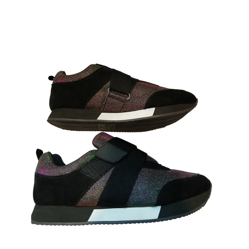 Juicy Couture Women's Glitter Sneakers Rainbow Sparkle Black Velcro Shoes 10 - Picture 6 of 8